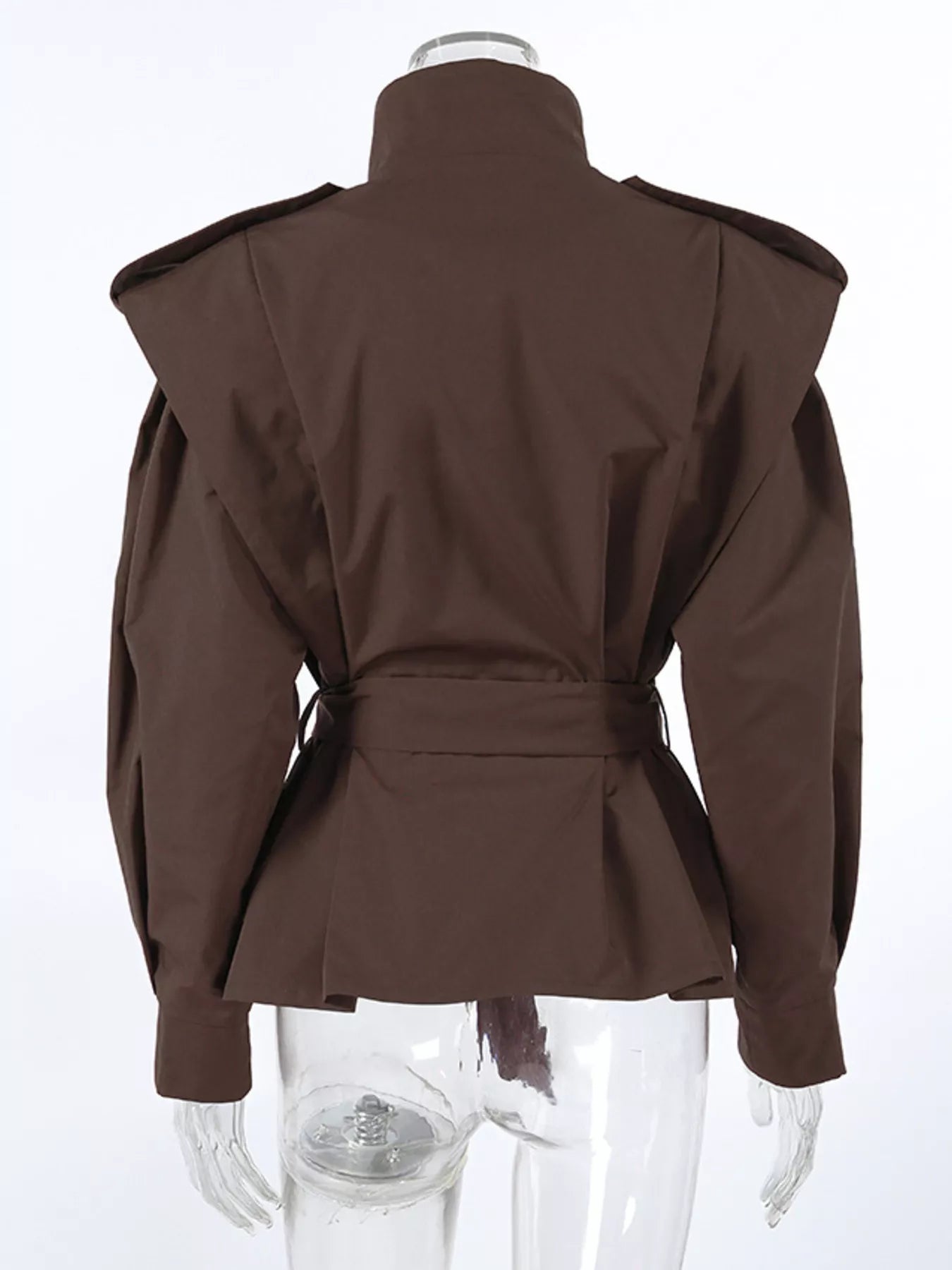 Trendsi Stand-Collar Belted Outerwear -