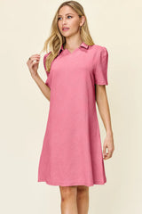 Trendsi Double Take Full Size Texture Collared Neck Short Sleeve Dress -