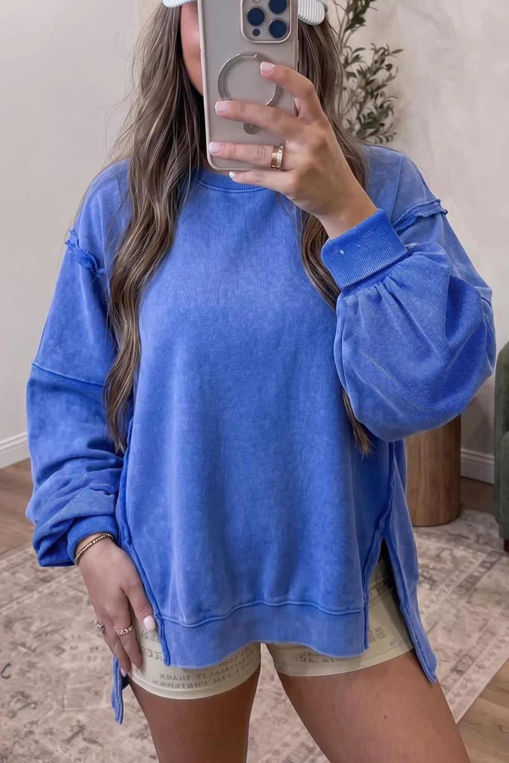 Trendsi Mineral Wash Split Hem Loose Tunic Sweatshirt -
