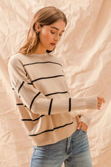 Trendsi SO ME Stripe Crew Neck Basic Essential Sweater -
