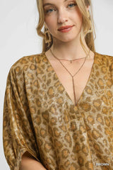 Trendsi Umgee Metallic Leopard Print V-Neck Kimono Dress -
