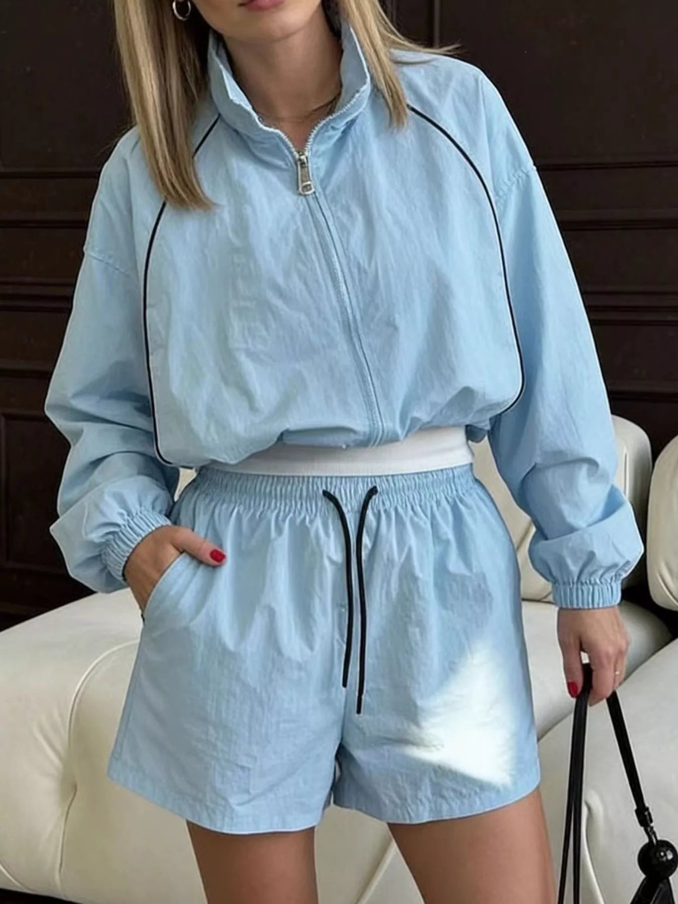 Trendsi Zip-Up Jacket and Shorts Two-Piece Set -