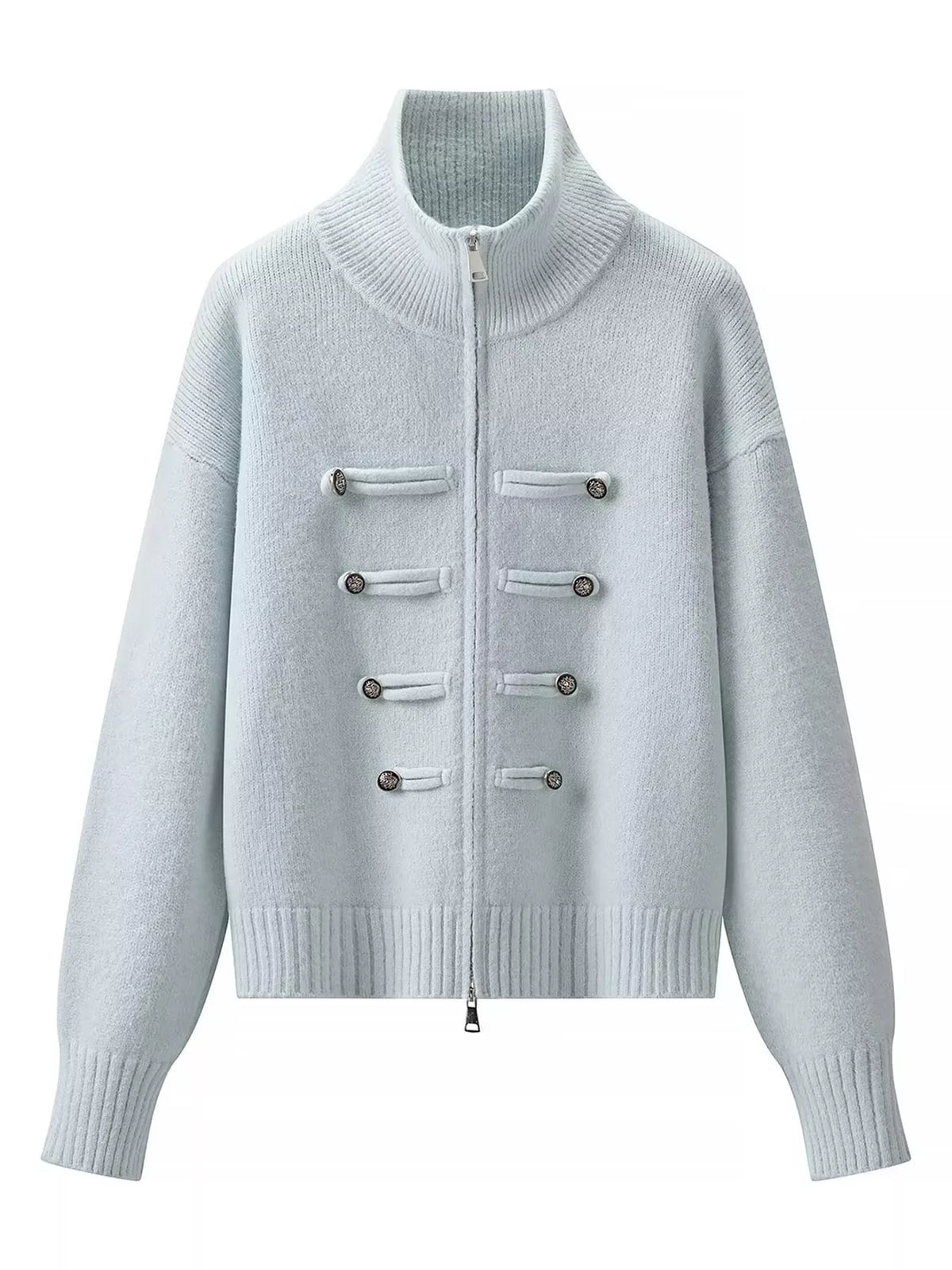Light Blue turtleneck zip-up cardigan