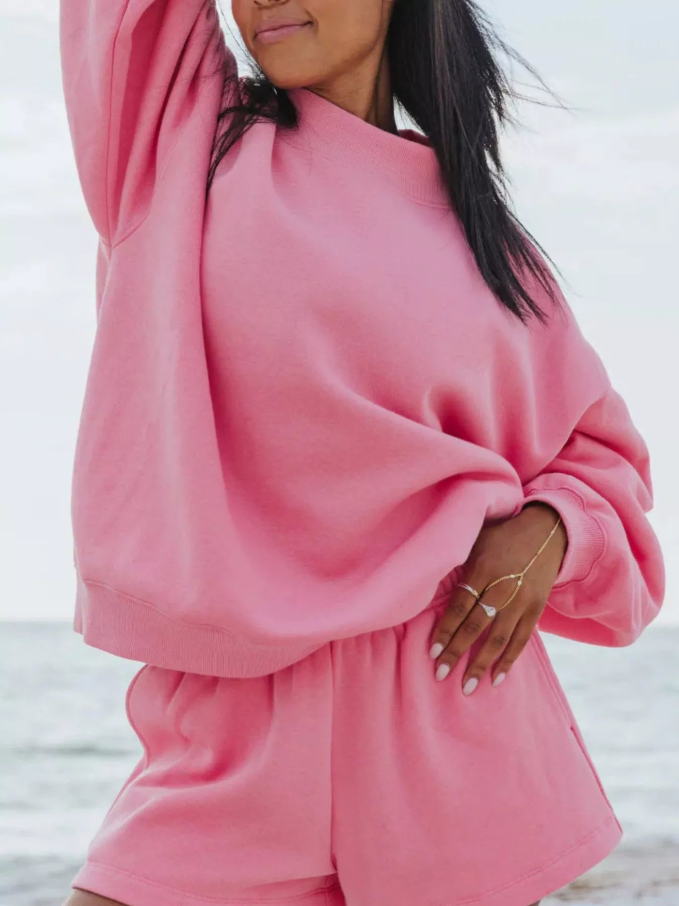 Trendsi Relaxed Fit Round Neck Sweatshirt and Shorts Set -