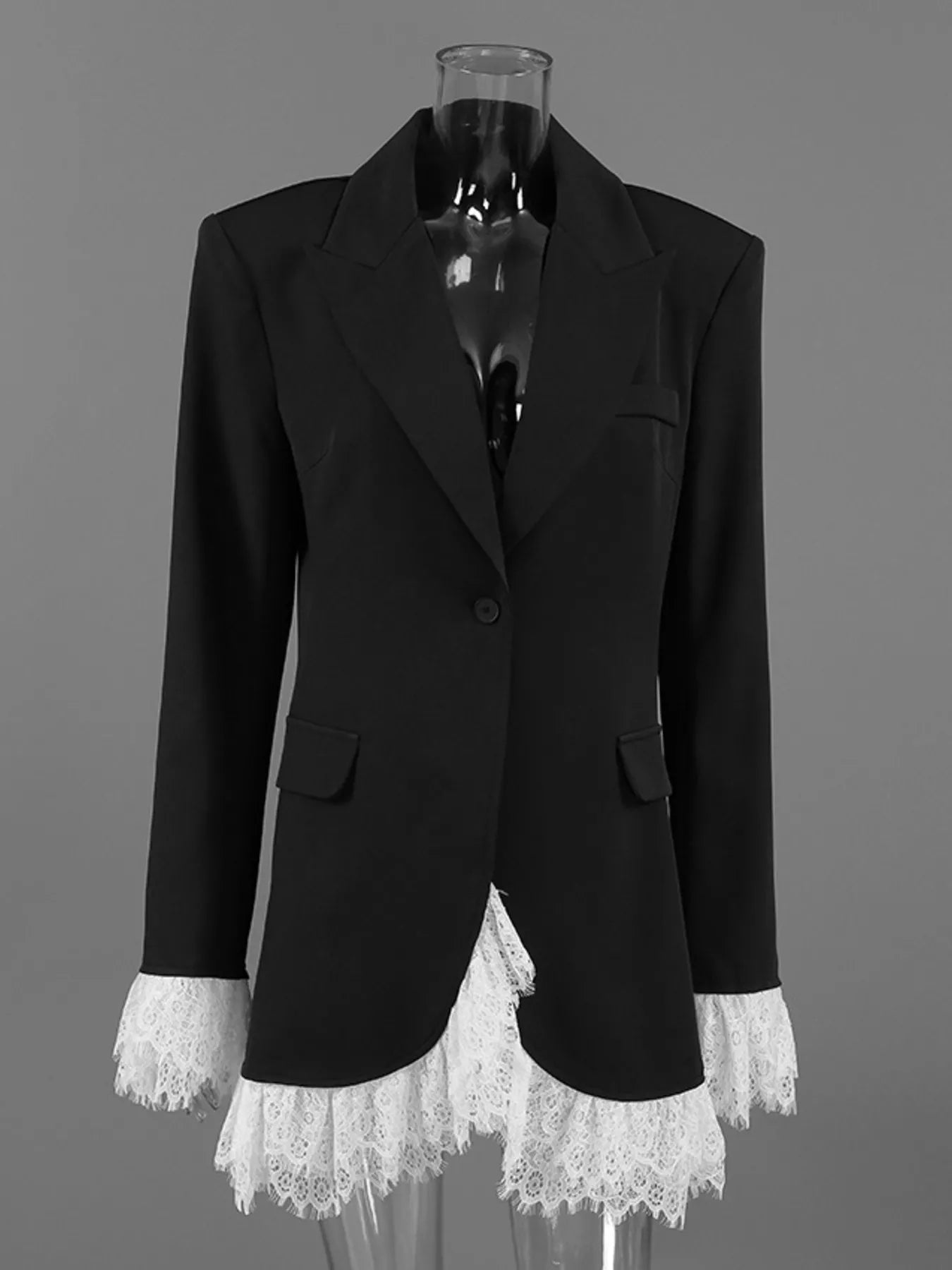 Trendsi Lace Hem One Button Blazer -