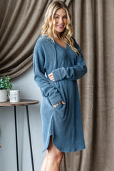 Trendsi Heimish Ribbed Long Sleeve Hooded Dress -