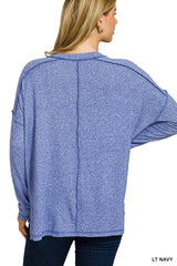 Trendsi Zenana Soft Melange Hacci Exposed Seam Hi-low Tee -