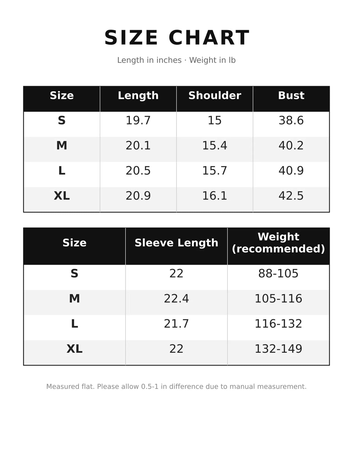 Distressed Frayed-Edge Denim Jacket with Utility Pockets — size and measurement chart