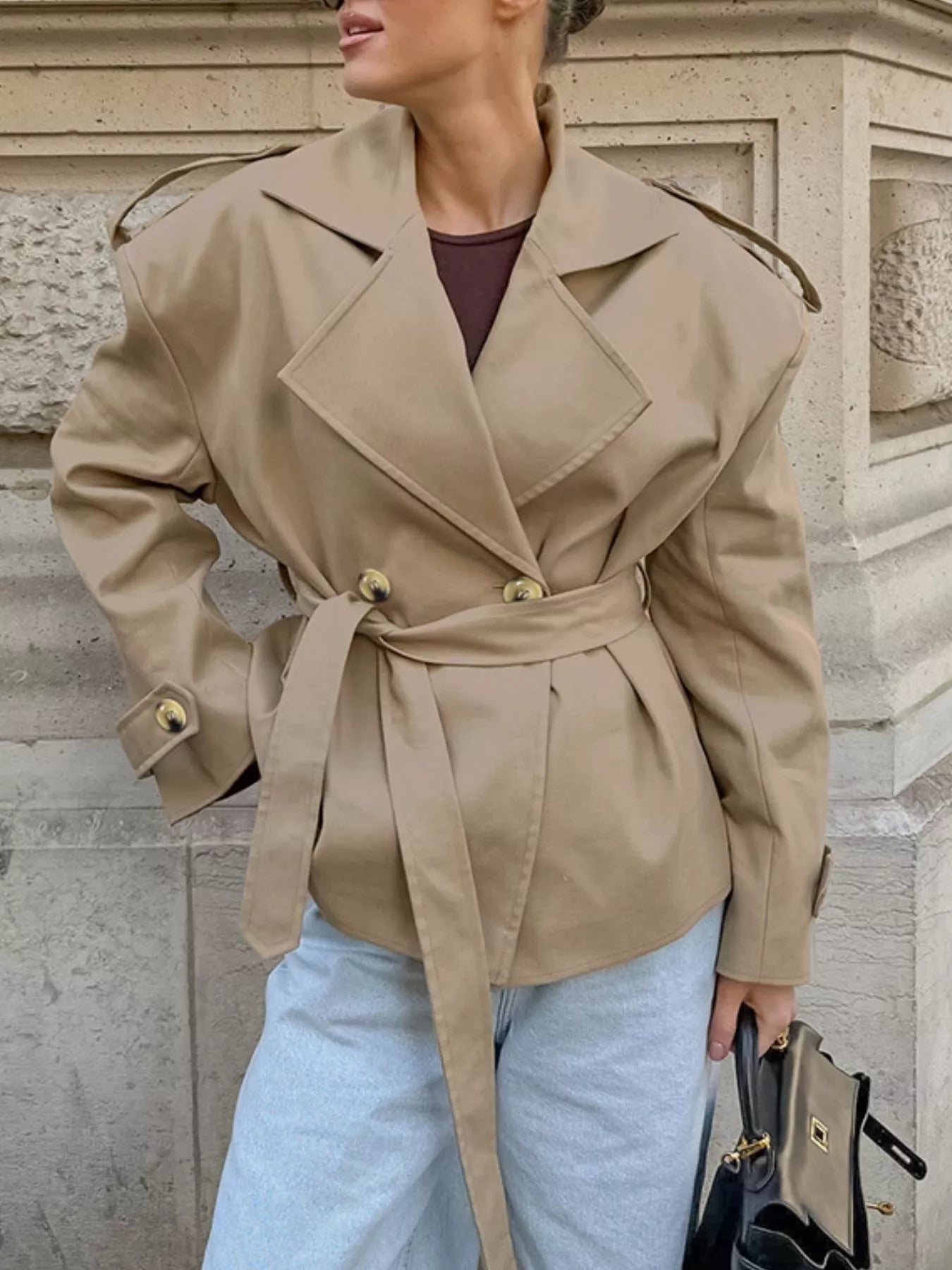 Trendsi Chic Double-Breasted Belted Trench Coat - Outerwear