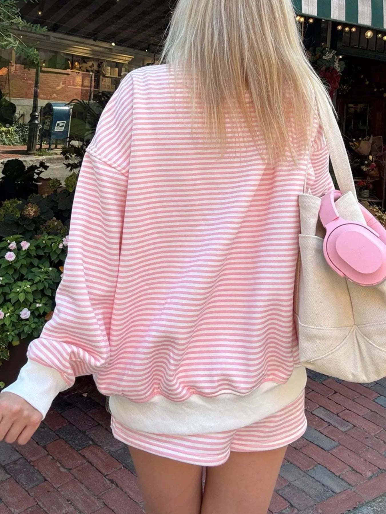 Trendsi Striped Mock Neck Sweatshirt and Shorts Set -