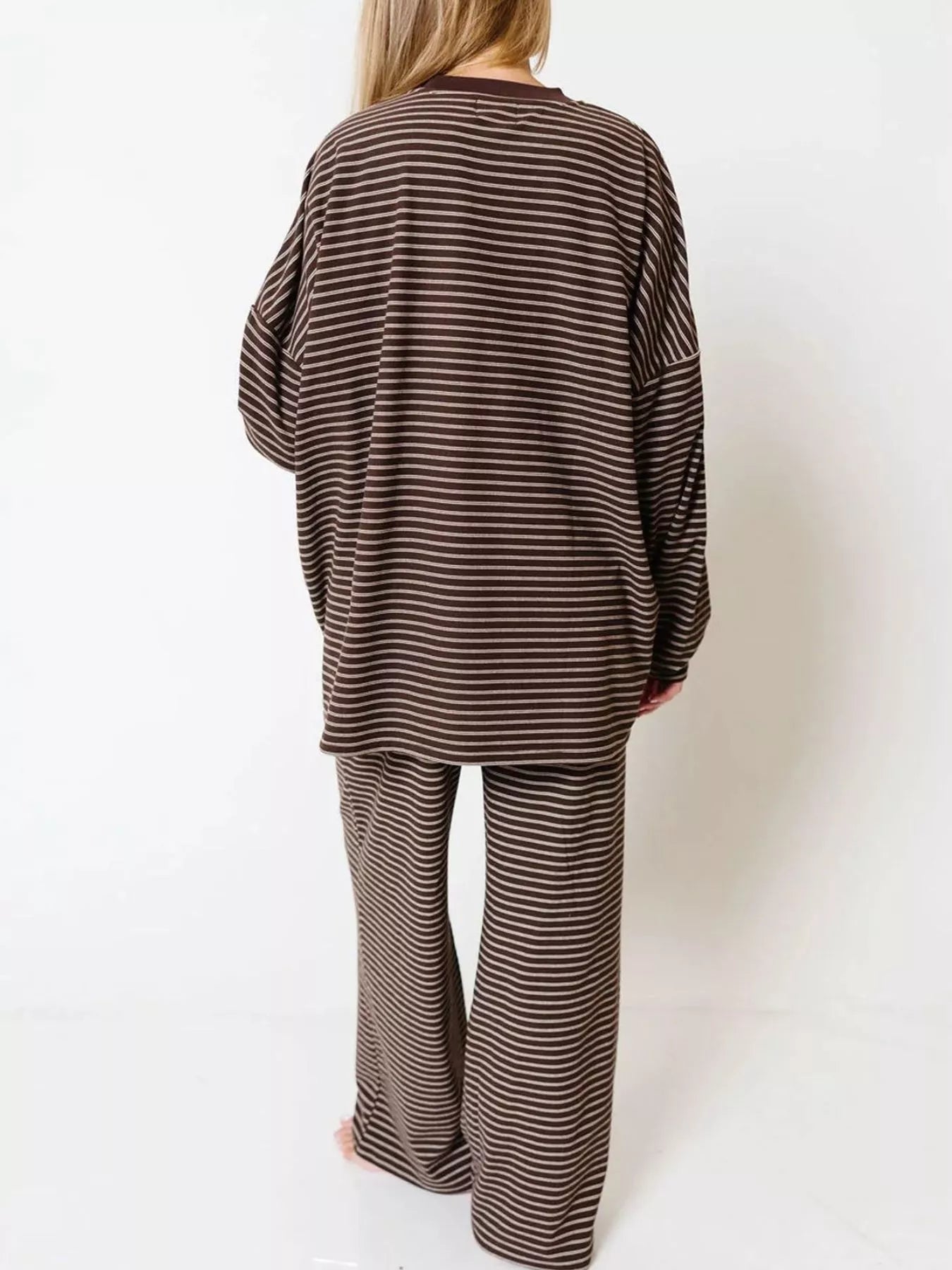 Trendsi Striped Long Sleeve Top and Wide Leg Pants Set -