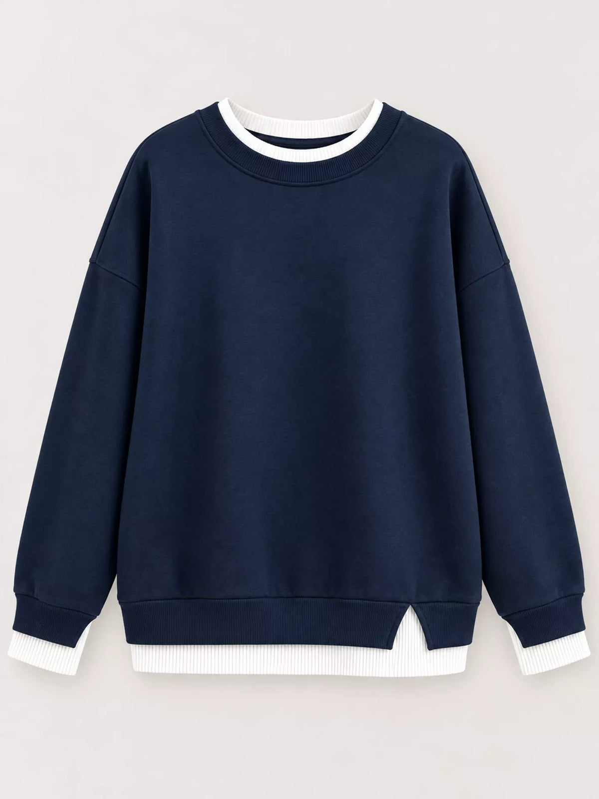 Layered Look Crew Neck Sweatshirt in navy, front view