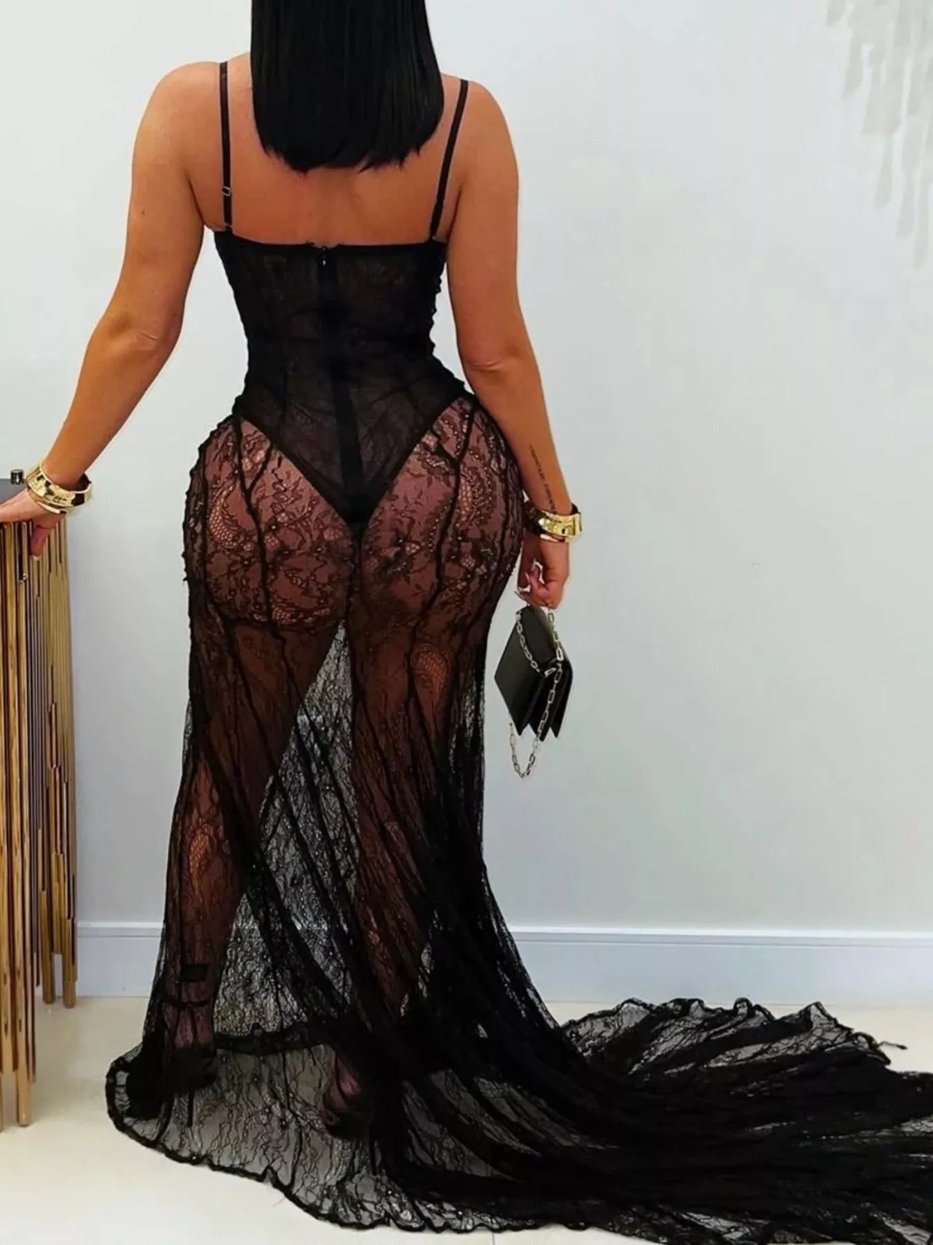 Trendsi Sweetheart Neck Sheer Lace Maxi Dress -