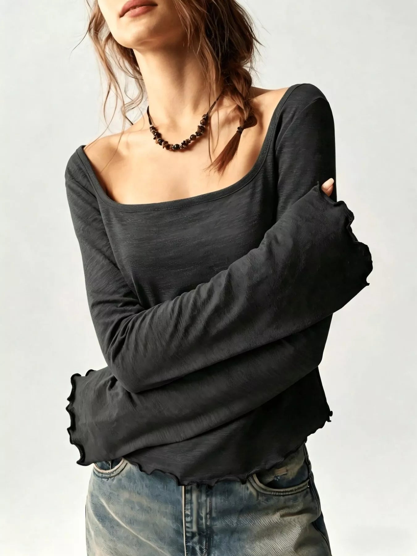 Trendsi Square Neck Long Sleeve Slim-Fit T-Shirt -