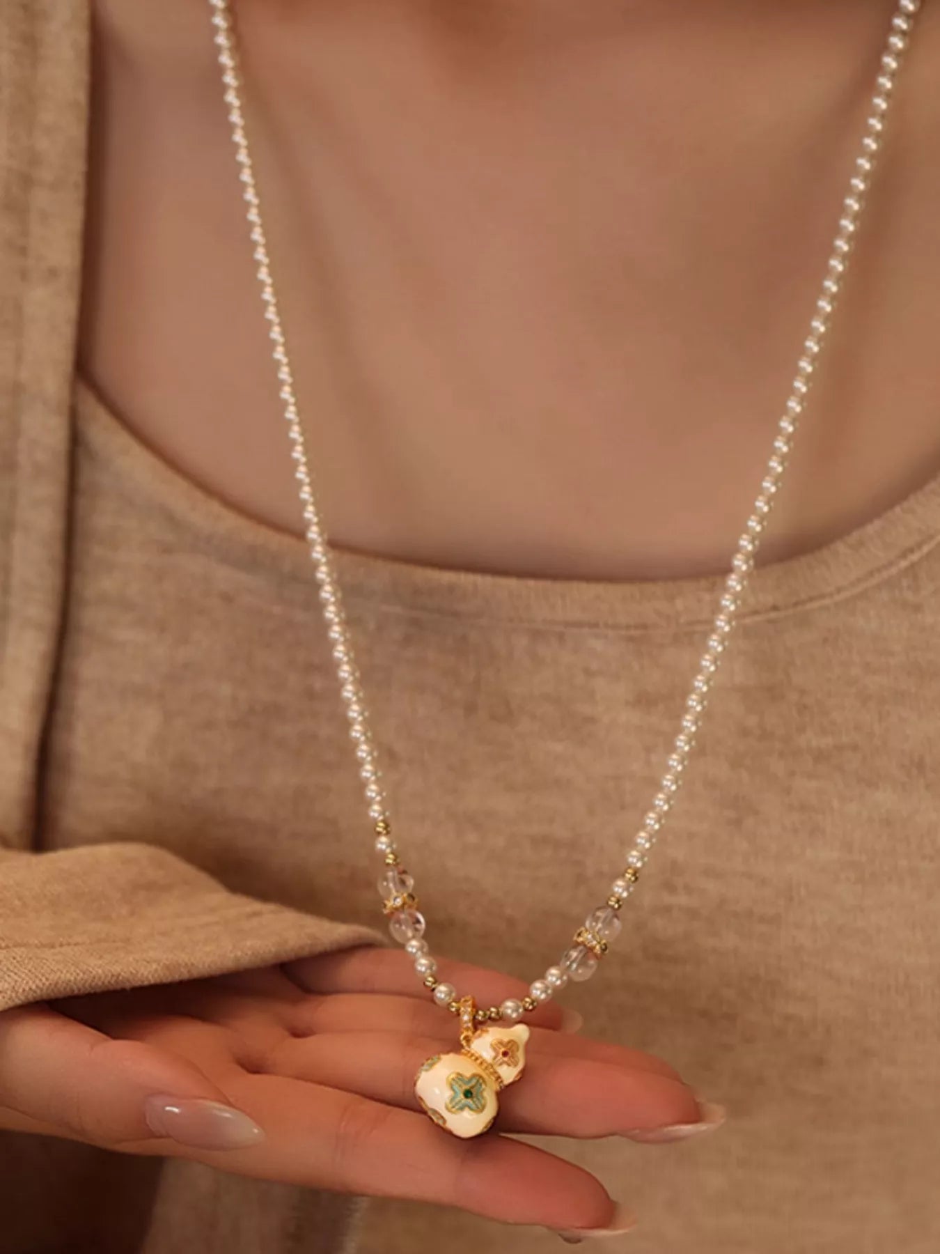 Trendsi 18K Gold-Plated Gourd Pendant Necklace -
