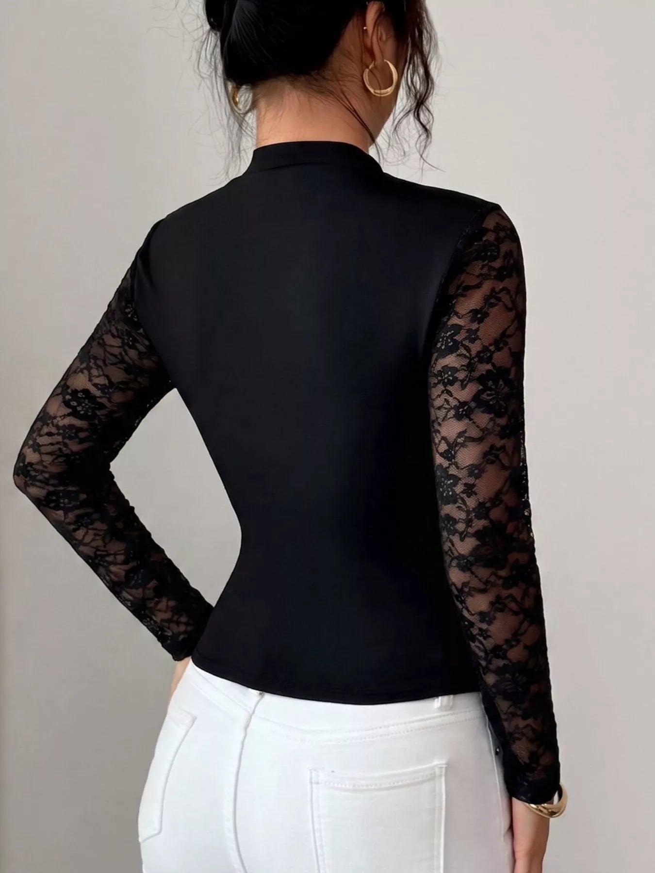 Trendsi Lace Trim Cutout Front Top -