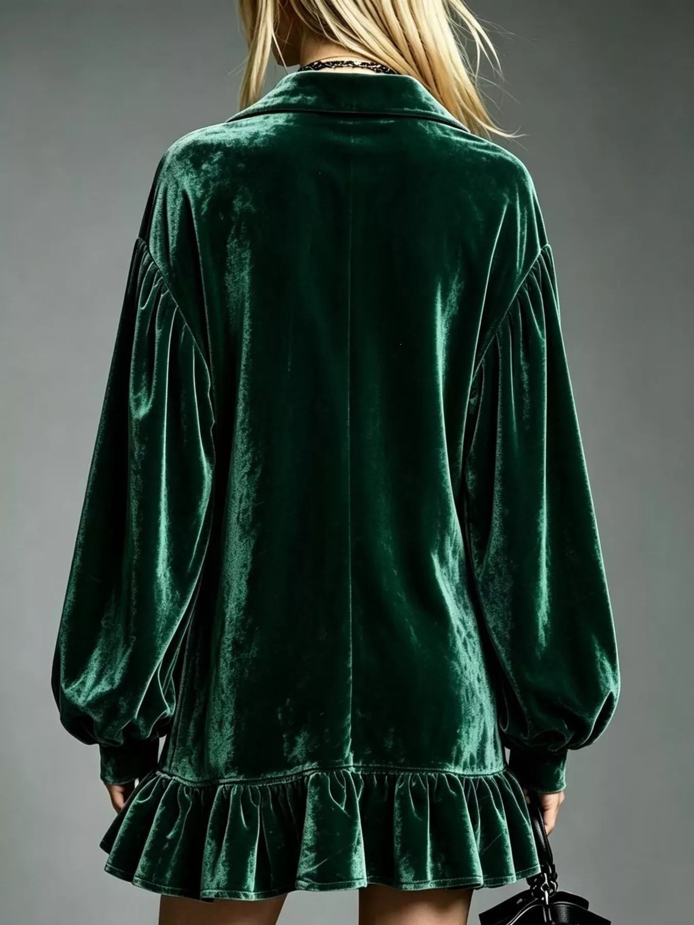 Trendsi Full Size Velvet Ruffled Hem Long Sleeve Dress Plus Size -