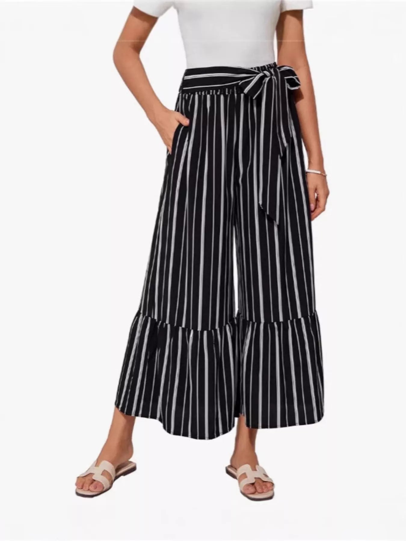Trendsi Full Size Tie Waist Wide-Leg Printed Pants Plus Size -