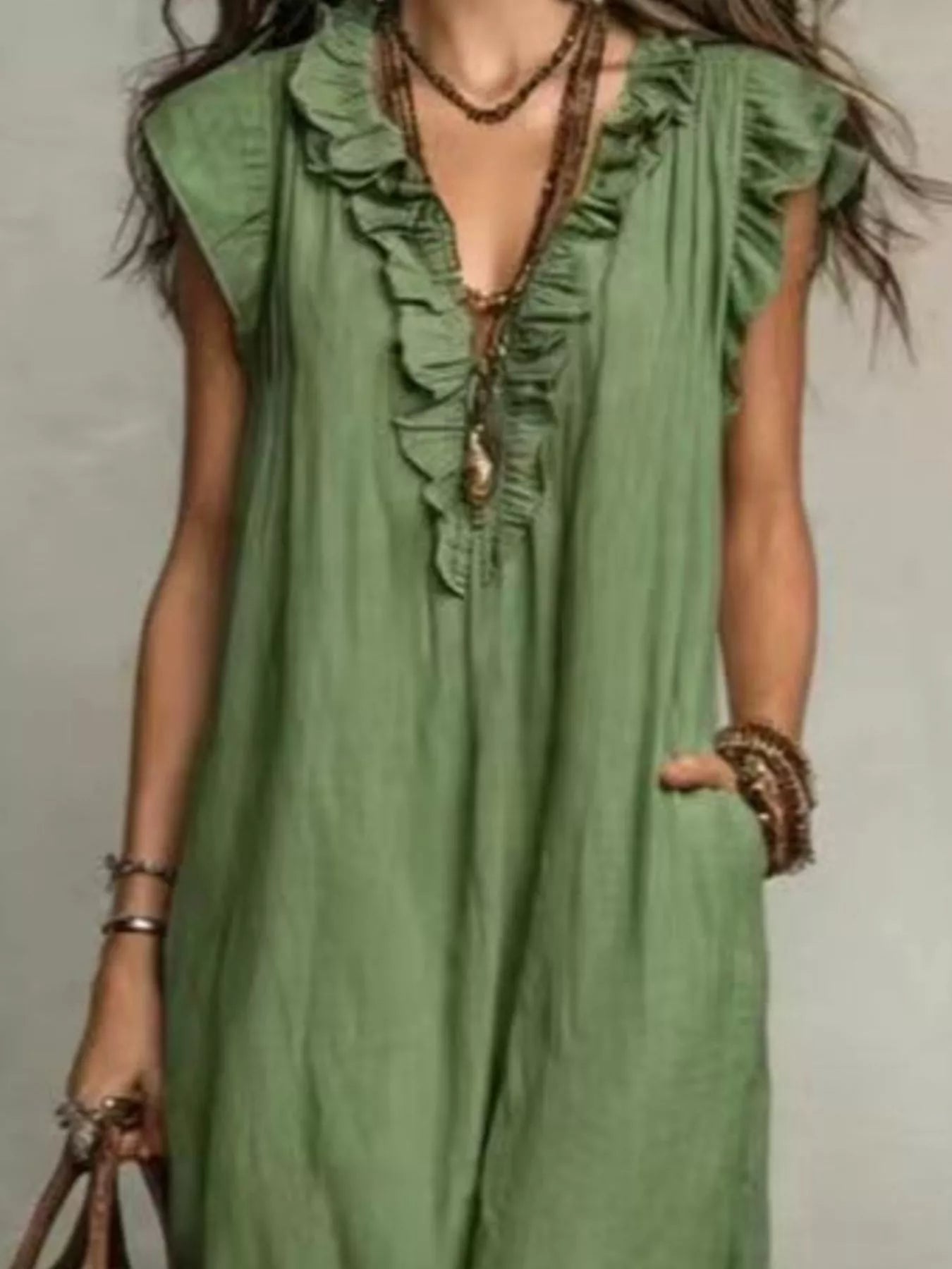 Trendsi Full Size Bohemian Ruffle Neck Maxi Dress Plus Size -