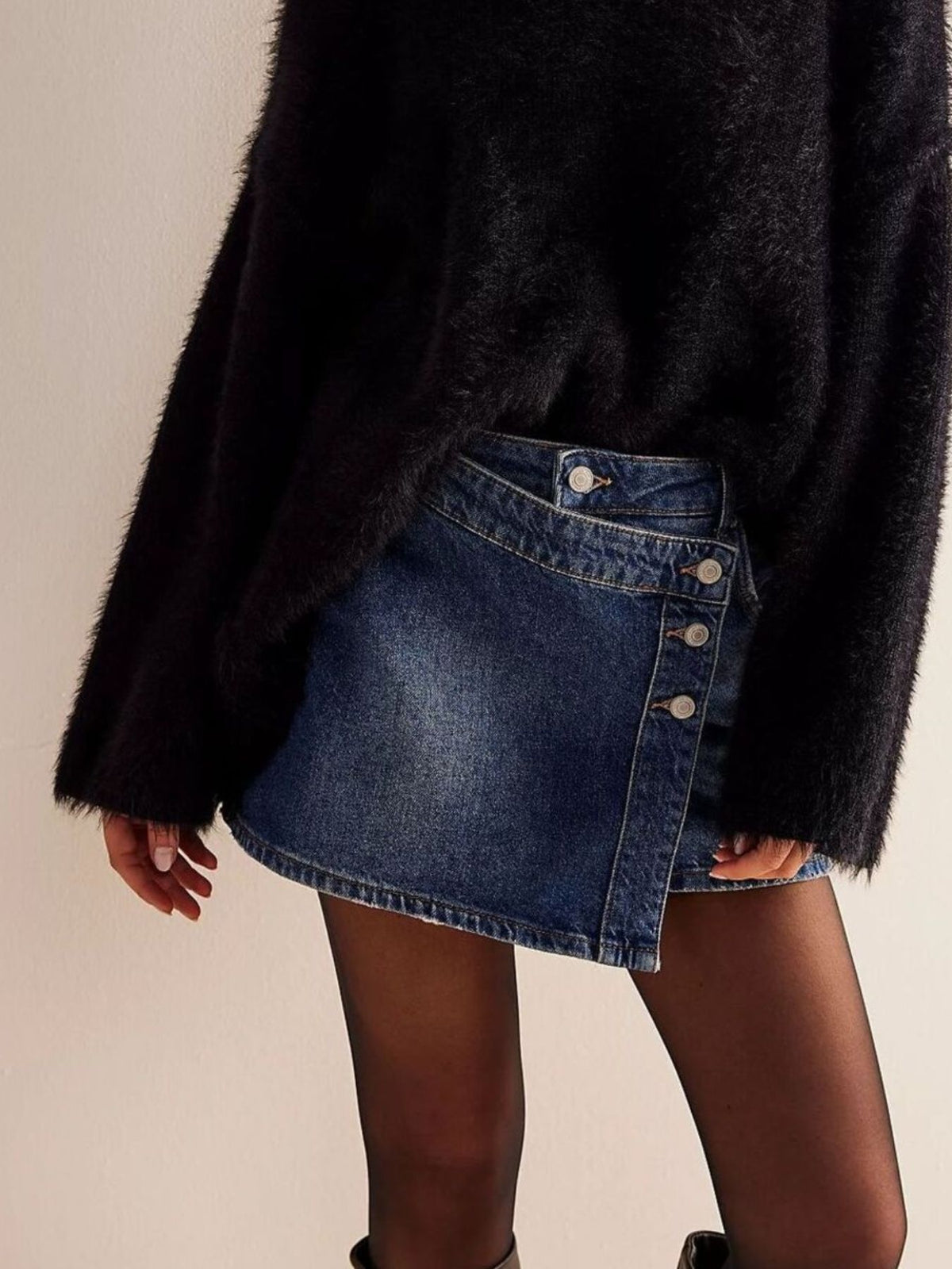 Trendsi Asymmetrical Button-Front Denim Skirt -