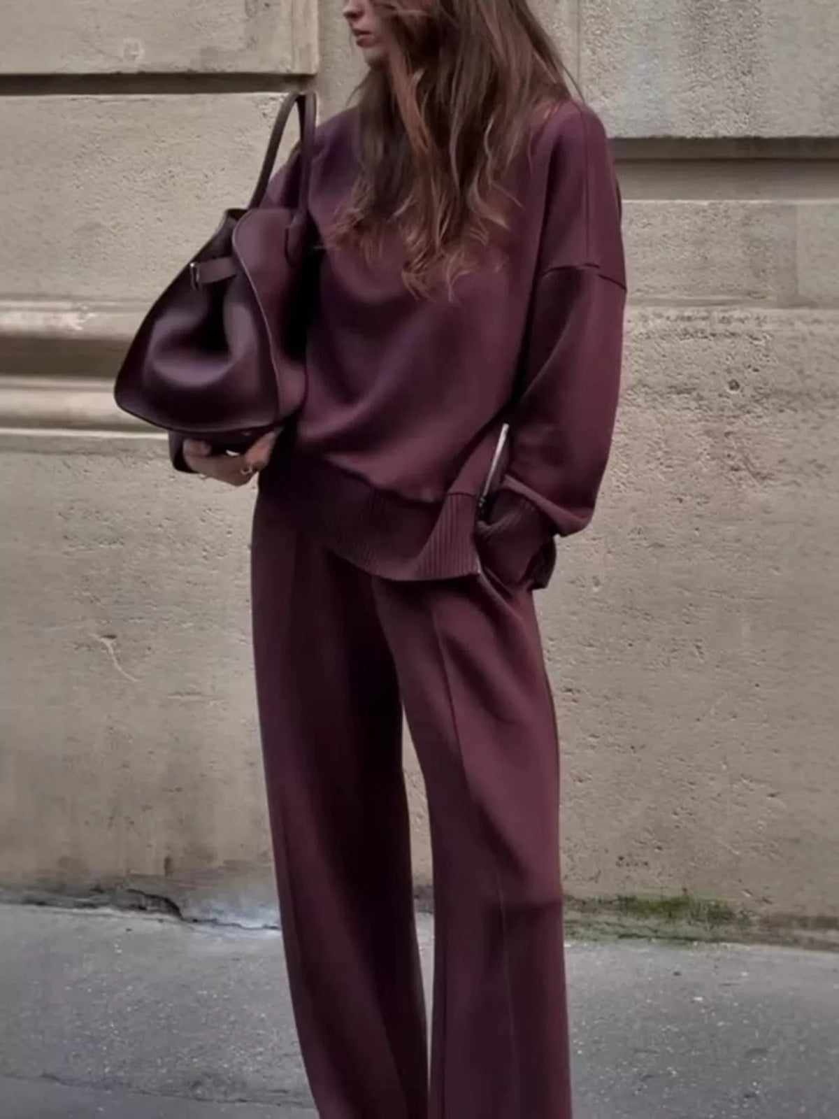 Trendsi Turtleneck Dropped Shoulder Top and Pants Set -