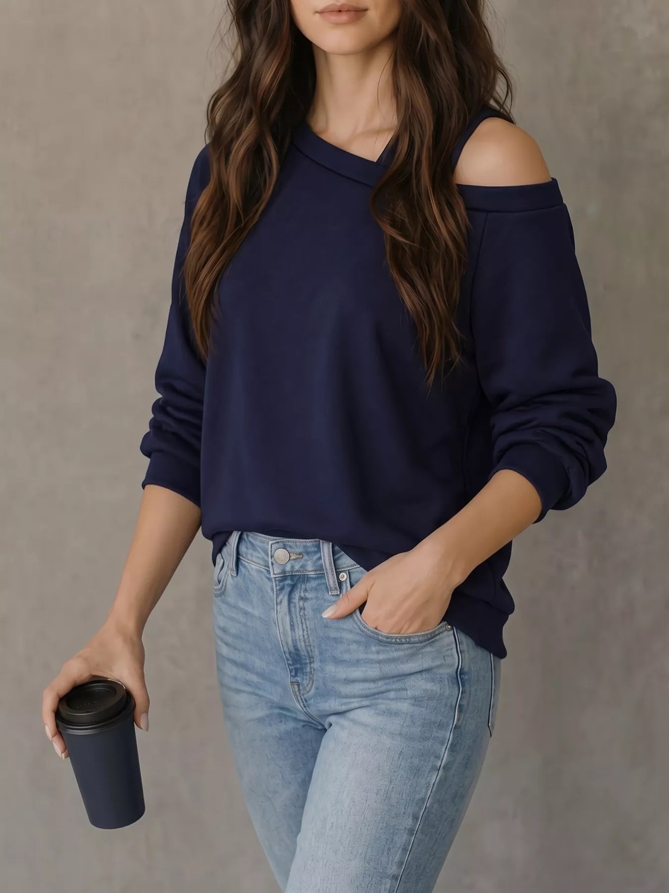 Trendsi Asymmetrical Neck Long Sleeve Blouse -