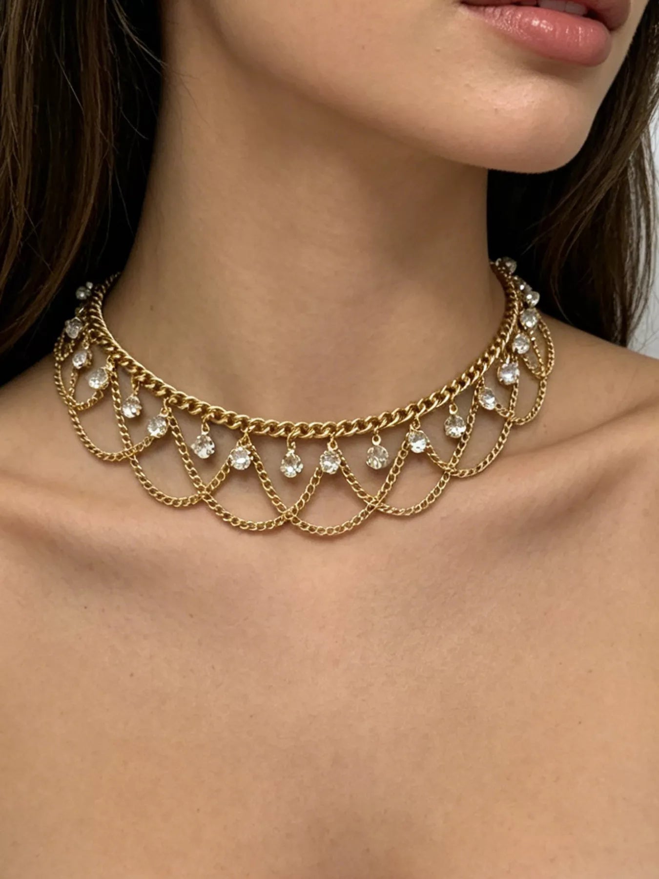 Trendsi 18K Gold-Plated Zircon Chain Necklace -