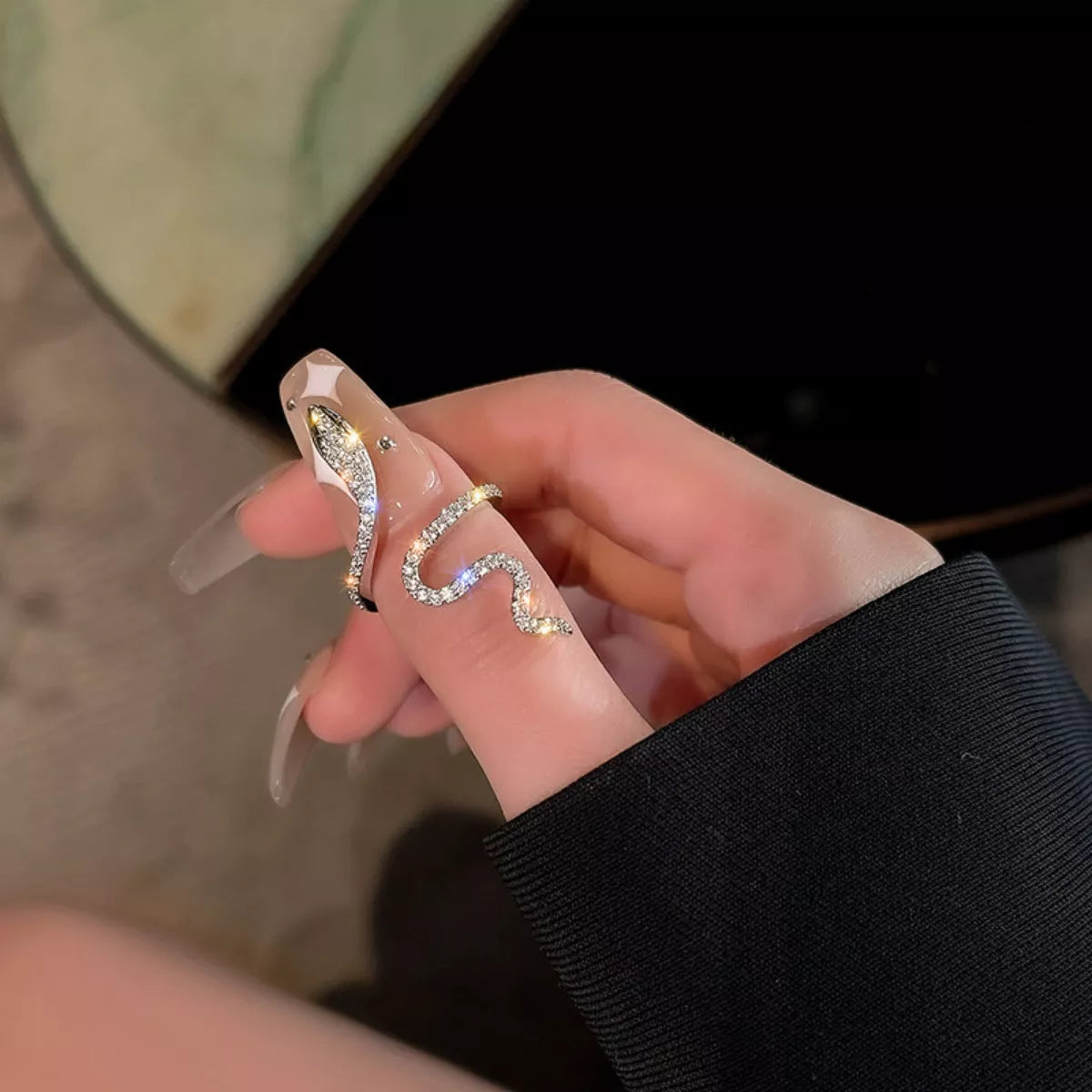 Trendsi 925 Sterling Silver Zircon Snake Bypass Ring -