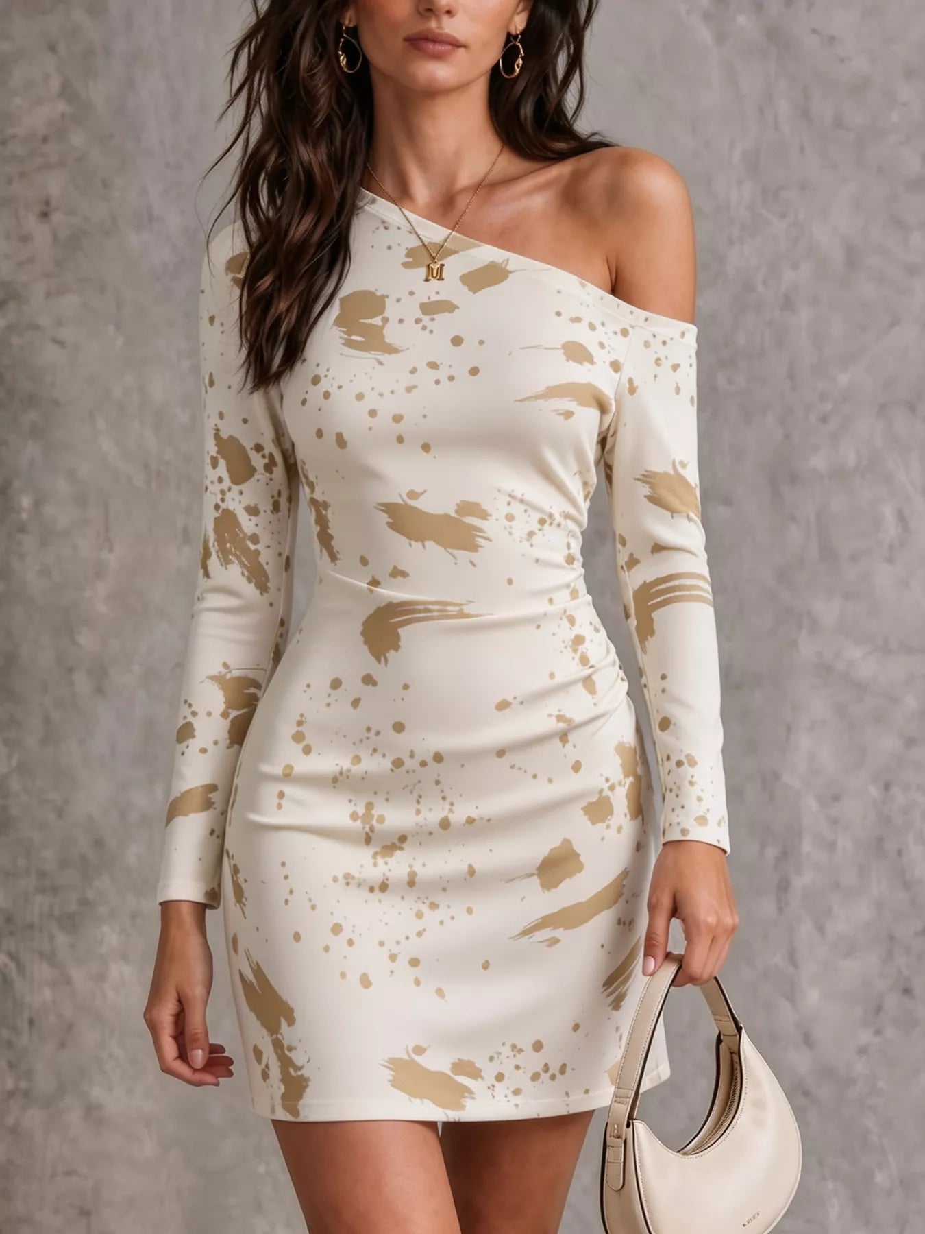 Trendsi One-Shoulder Long Sleeve Paint Splatter Bodycon Mini Dress -