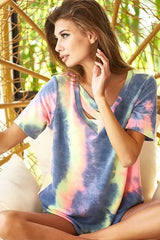 Trendsi BiBi Tie Dye Terry V Neck Top With Double Strap -