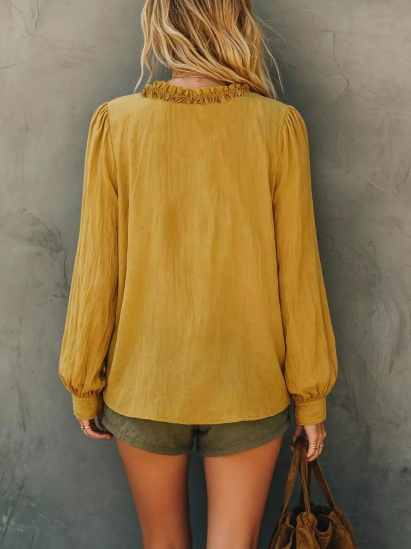 Trendsi Frill V-Neck Long Sleeve Blouse -