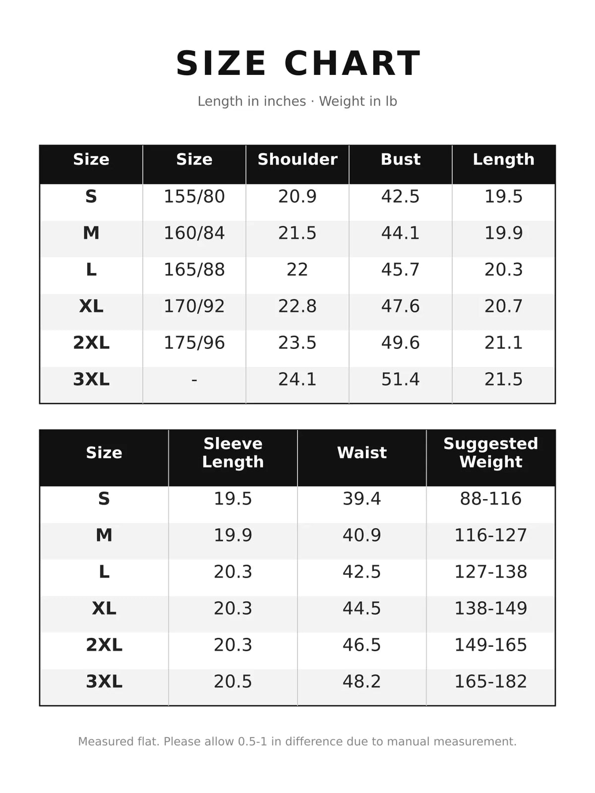 Size chart for hooded cropped denim jacket
