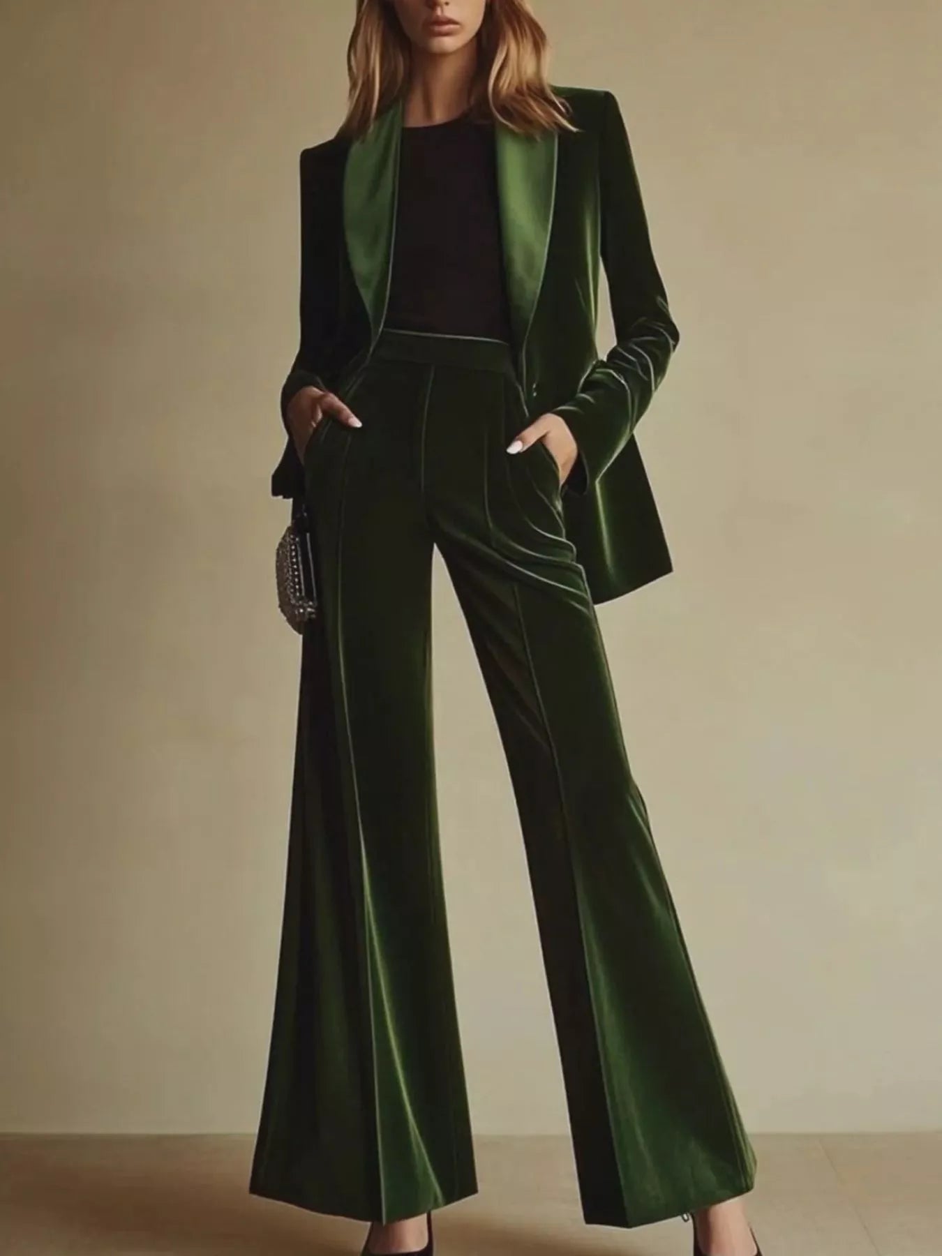 Trendsi Velvet Blazer and Wide-Leg Pants Set -