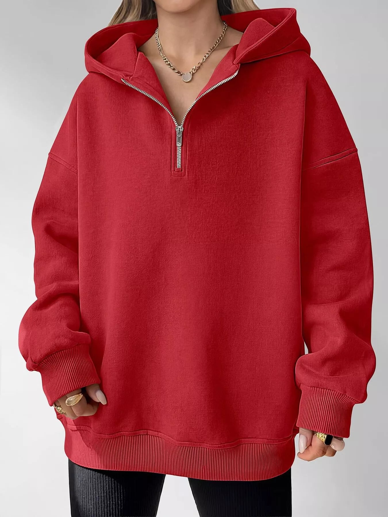 Trendsi Oversized Quarter-Zip Hoodie -