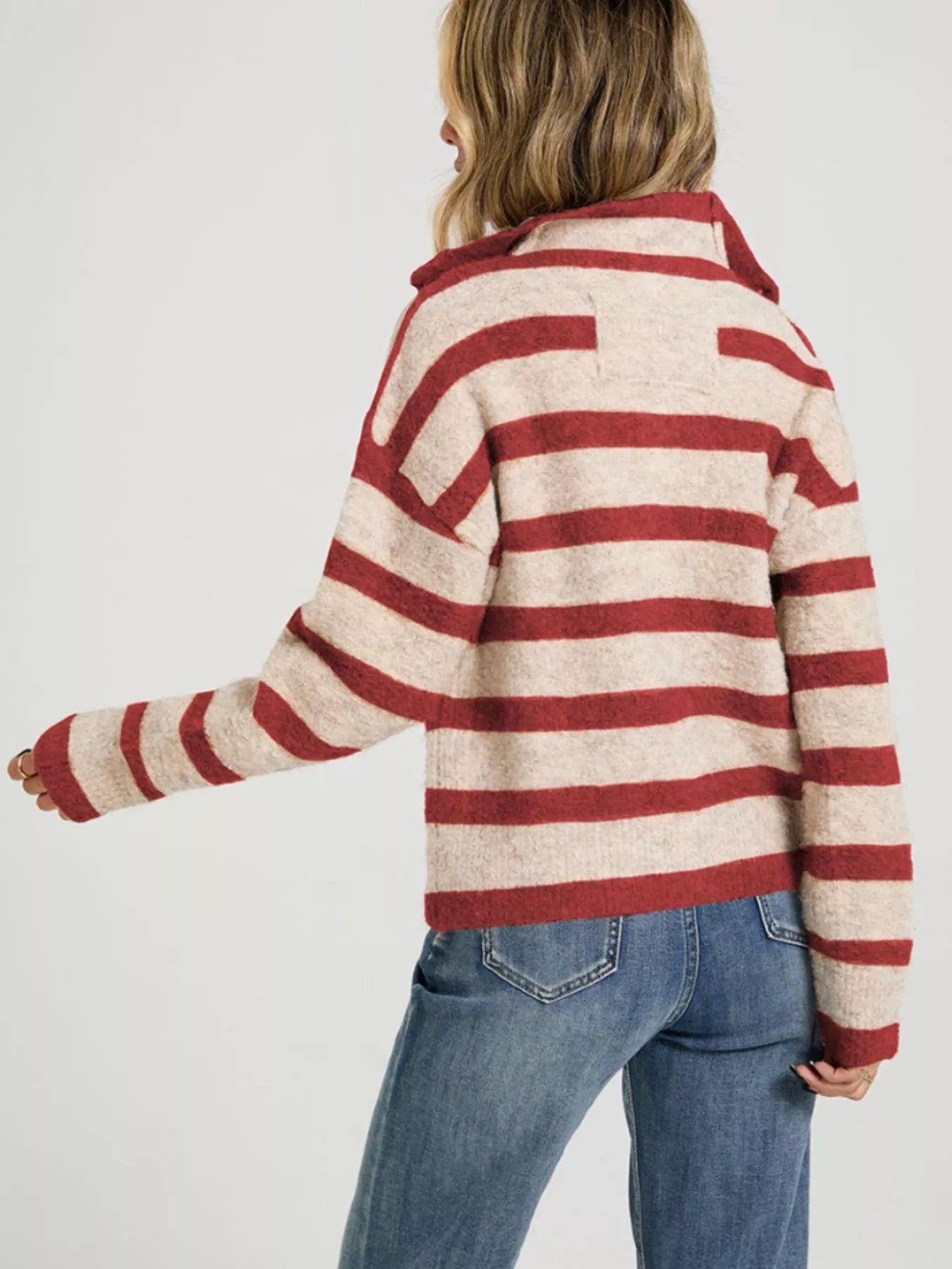 Trendsi Striped Fuzzy Knit Cardigan -