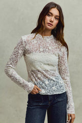 Trendsi SO ME Lace Long Sleeve 3d Effect Floral Layering Top -