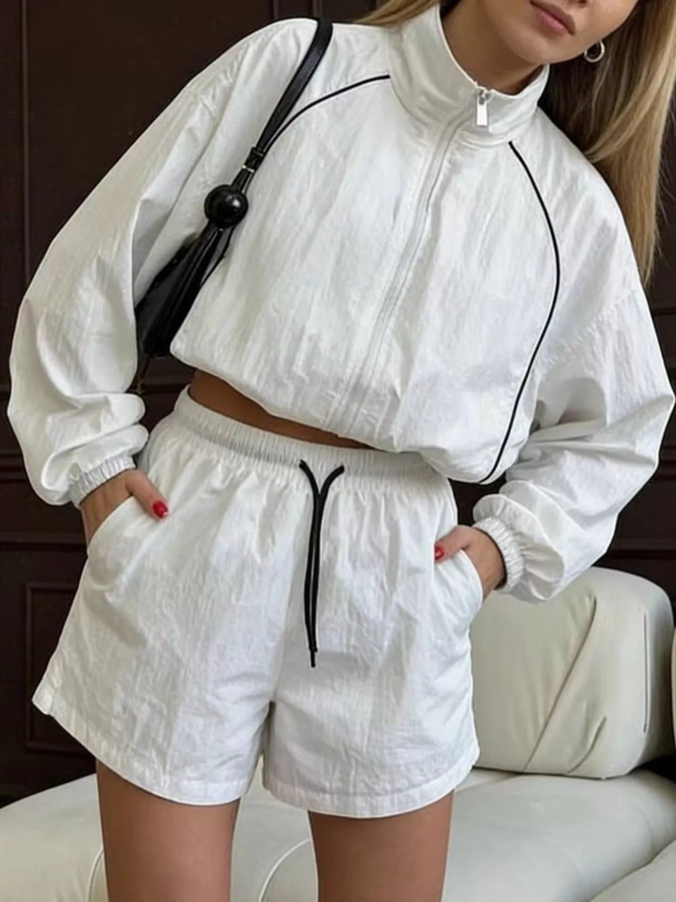 Trendsi Zip-Up Jacket and Shorts Two-Piece Set -