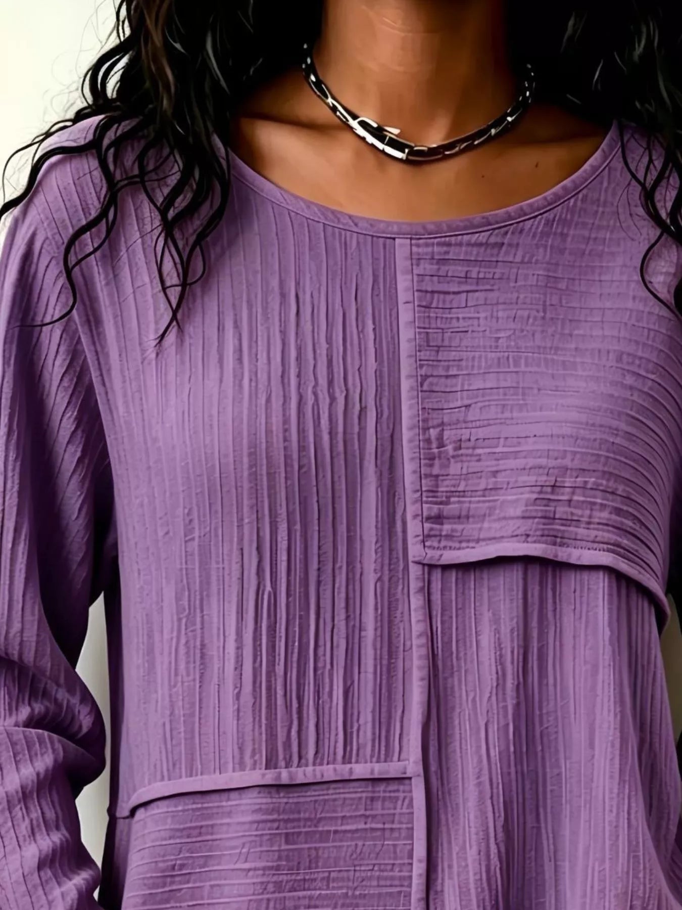 Trendsi Textured Patchwork Long Sleeve Casual T-Shirt -