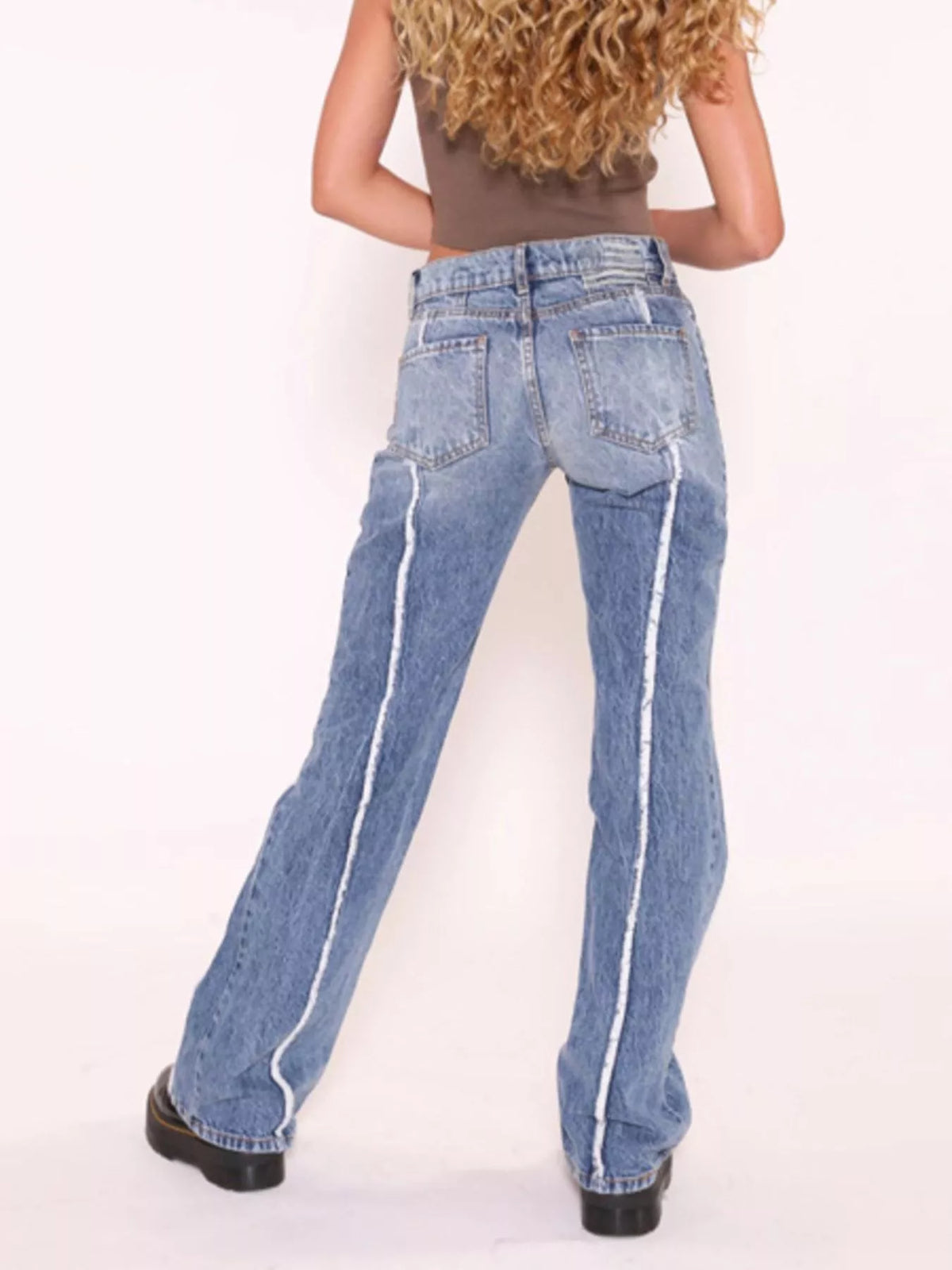 Striped low-rise flare jeans