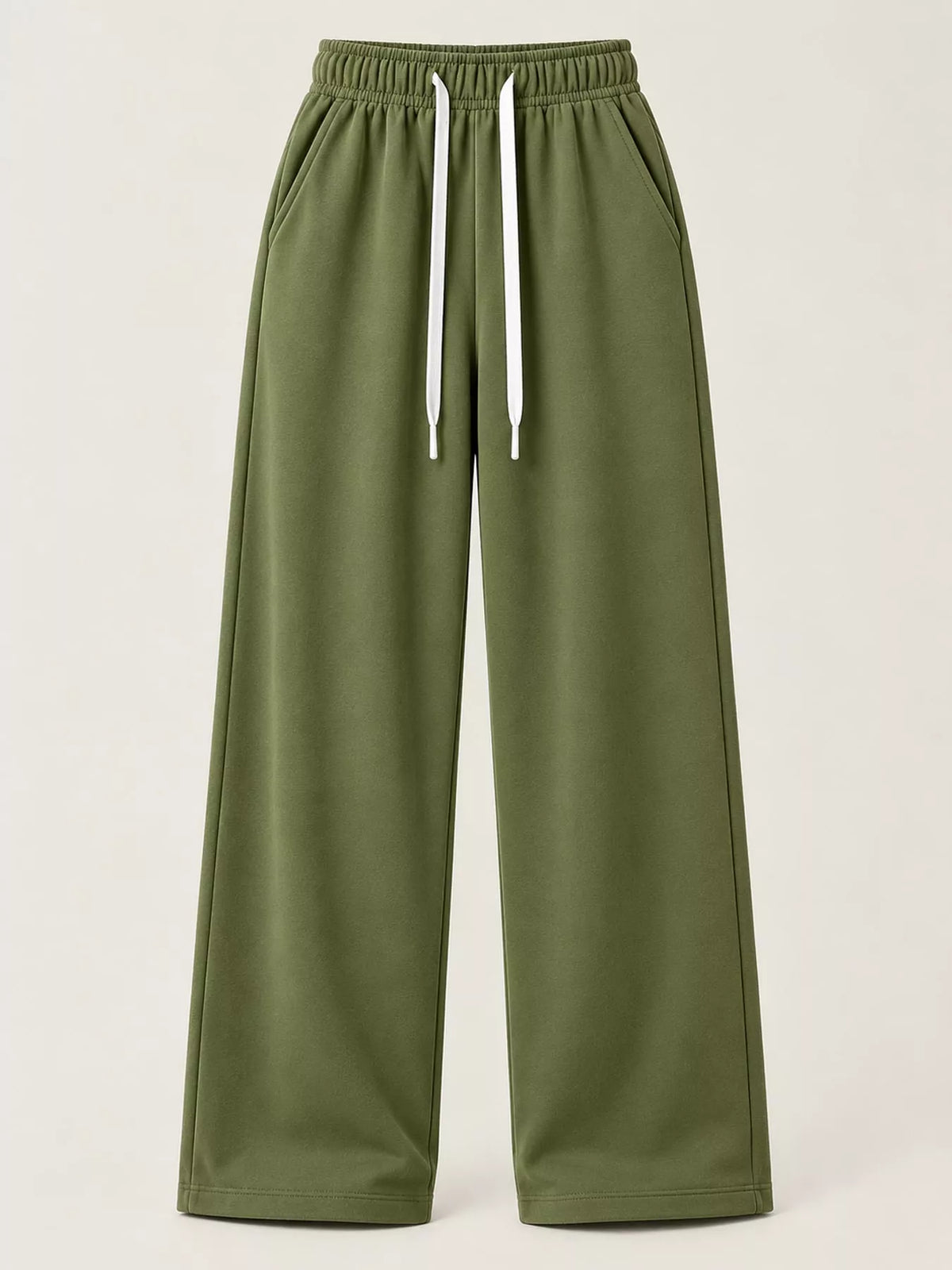 Olive wide-leg pants with drawstring