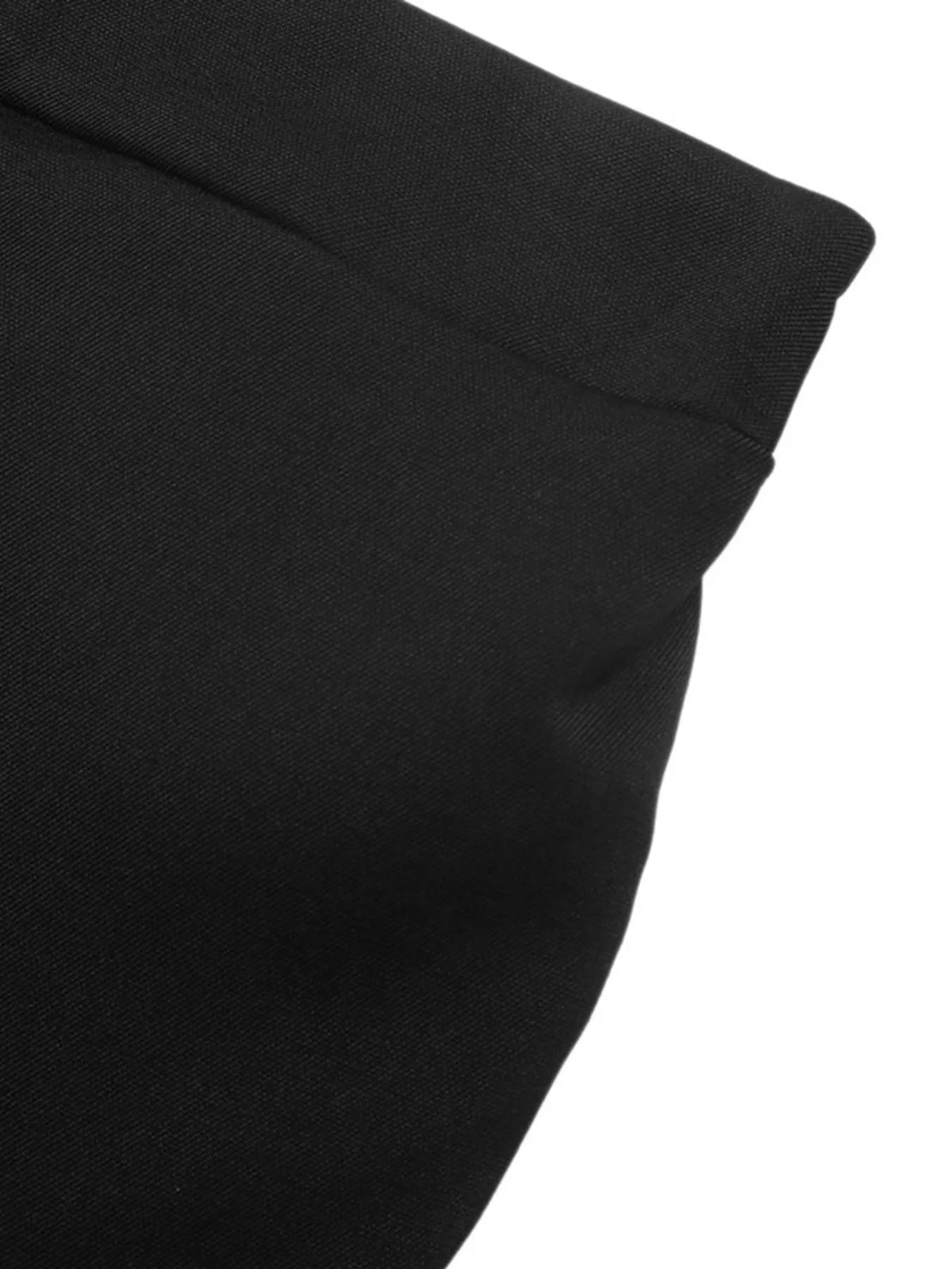 Black wide-leg pants with overlap front, waistband detail