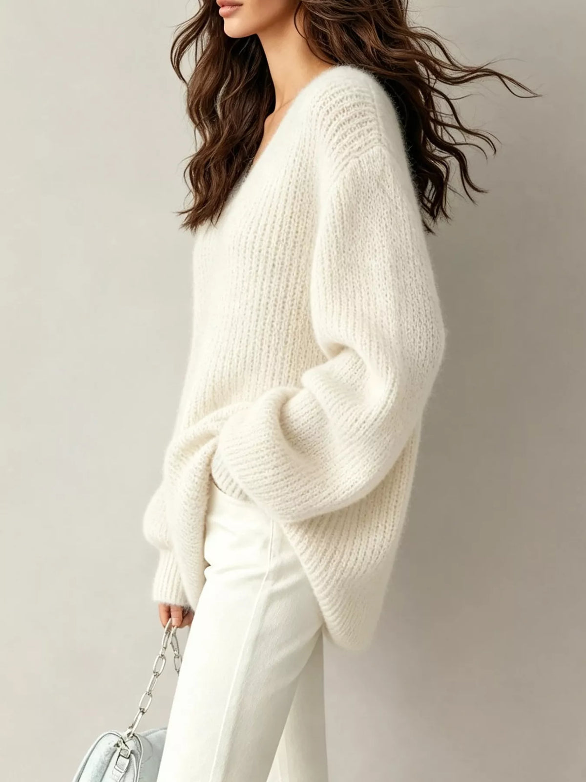 Quarter-zip sweater, cream side