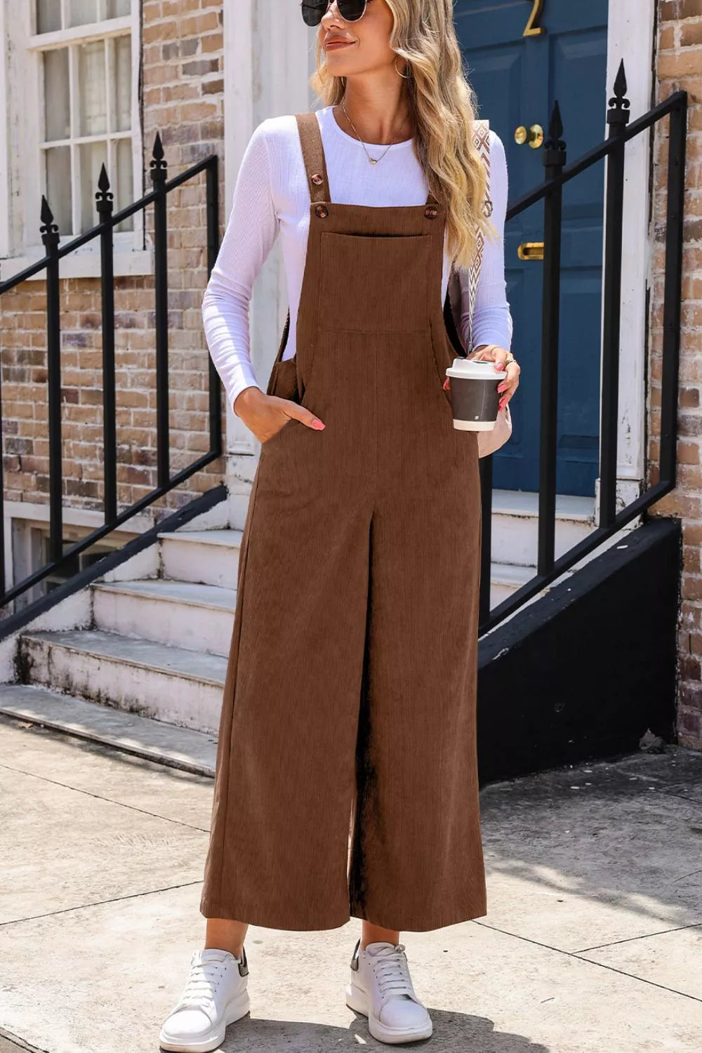 Trendsi Corduroy Wide-Leg Overalls with Pockets -