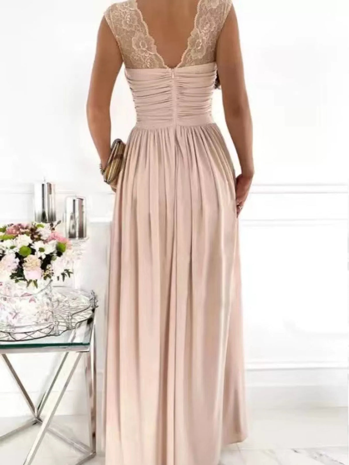 Slit Lace Sleeveless Maxi Dress — back view