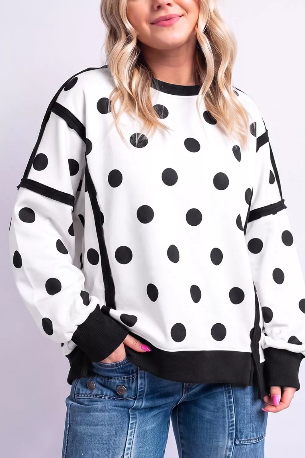 Trendsi Polka Dot Crew Neck Sweatshirt -