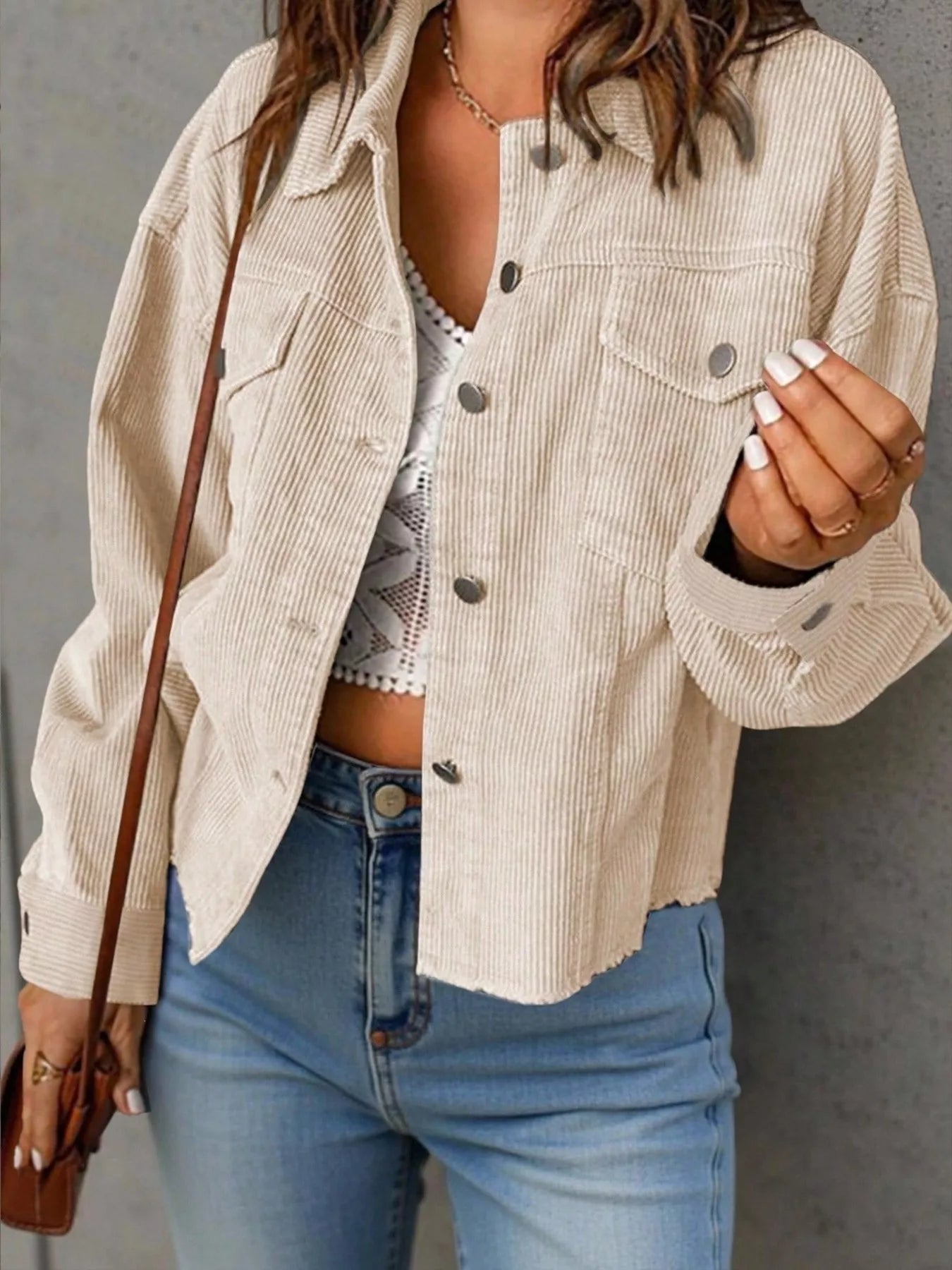 Trendsi Corduroy Button-Down Shacket -