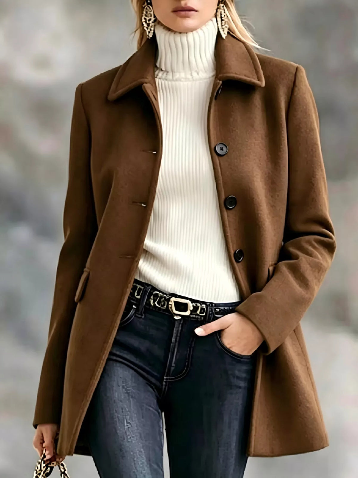 Brown button-up collared neck coat