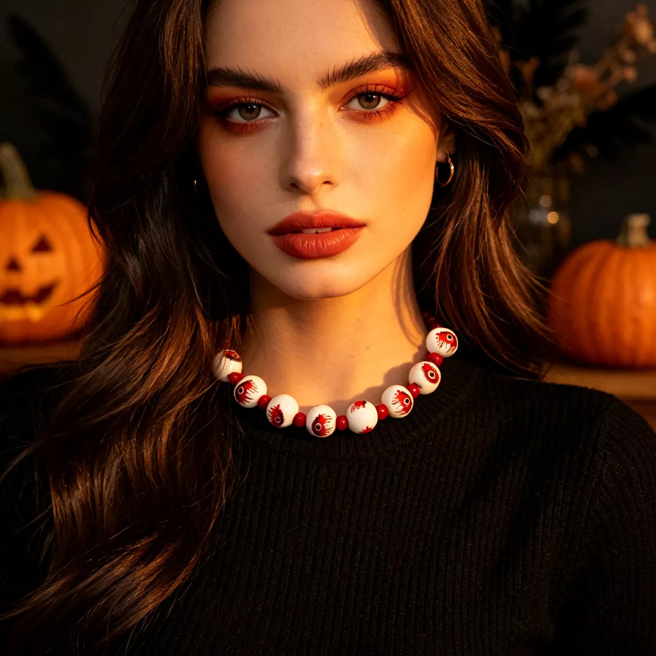 Trendsi Halloween Eyeball Beaded Necklace -