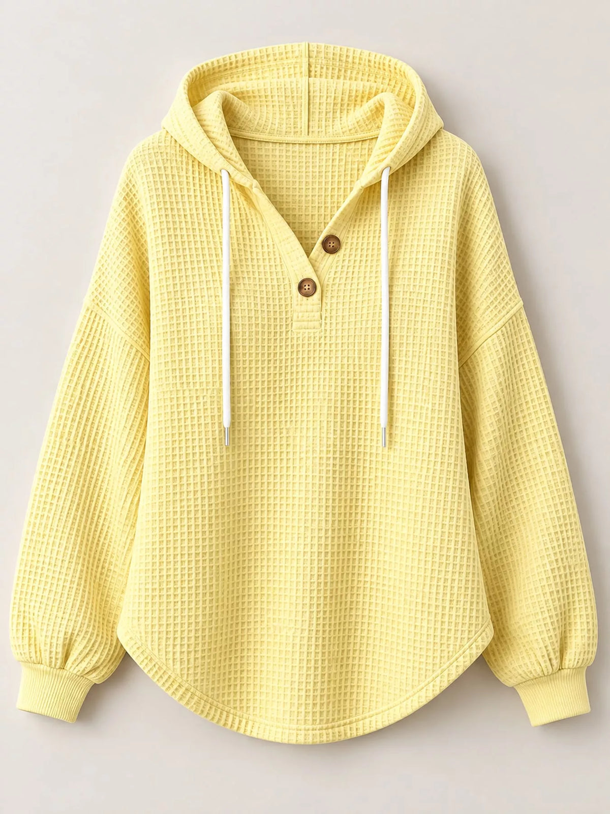Waffle-knit hoodie, yellow flat lay