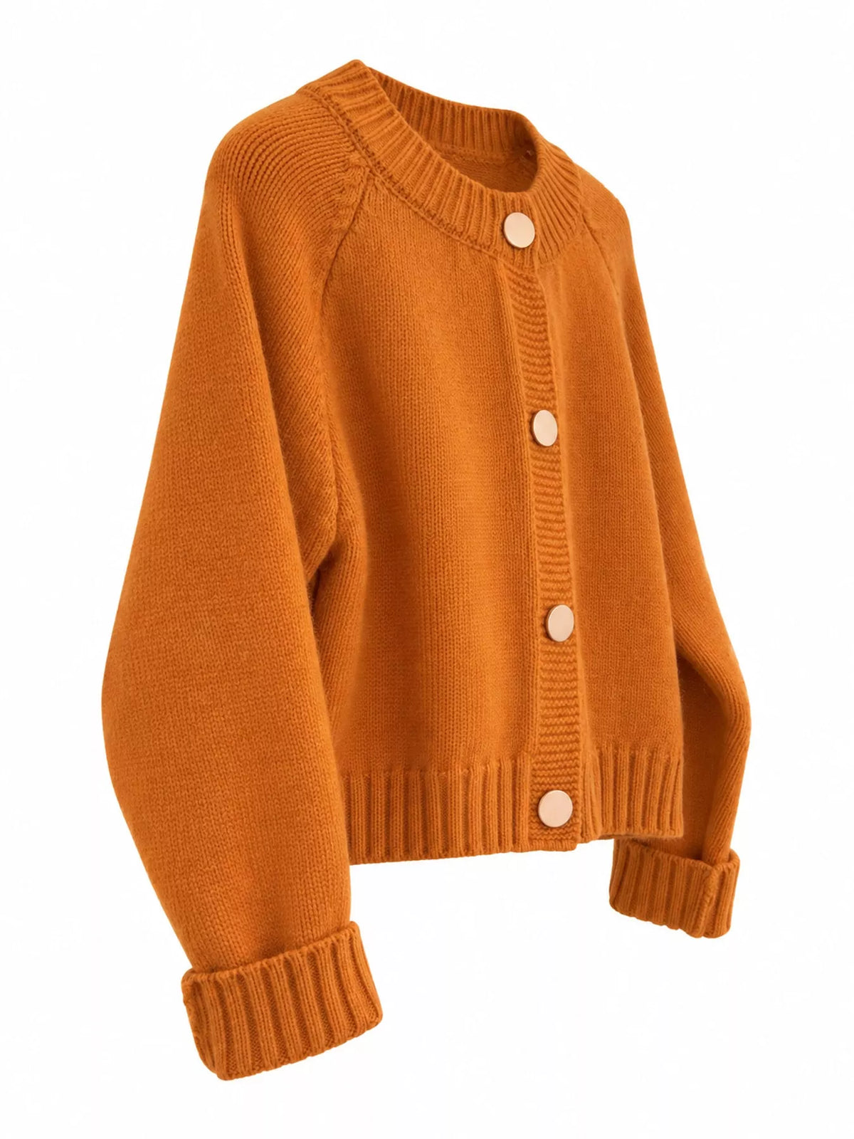 Round neck long sleeve cardigan, product view